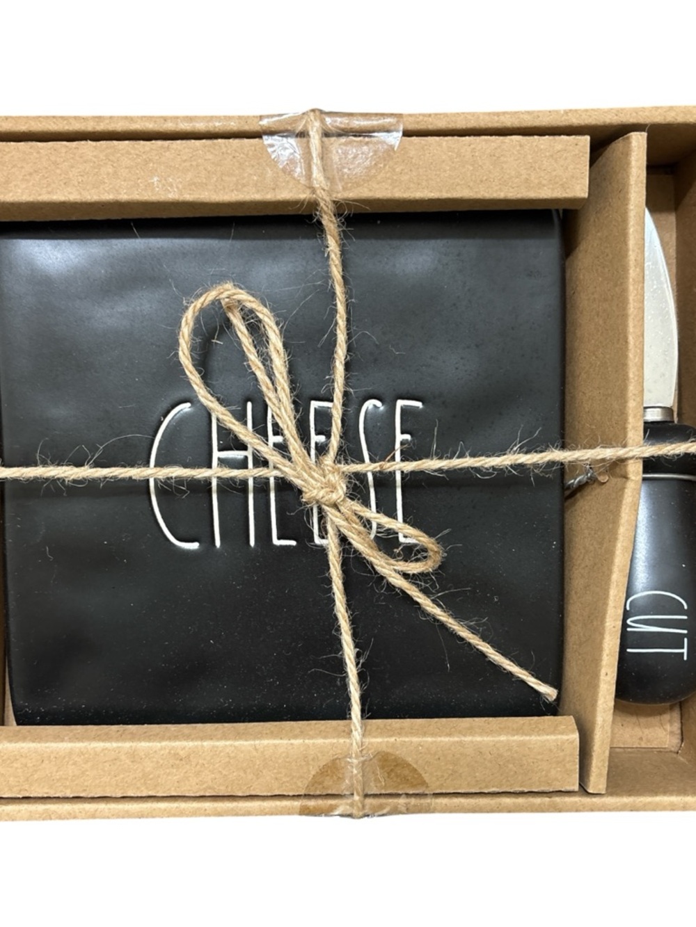 Rae Dunn Black Cheese Board and Knife Gift Set 023